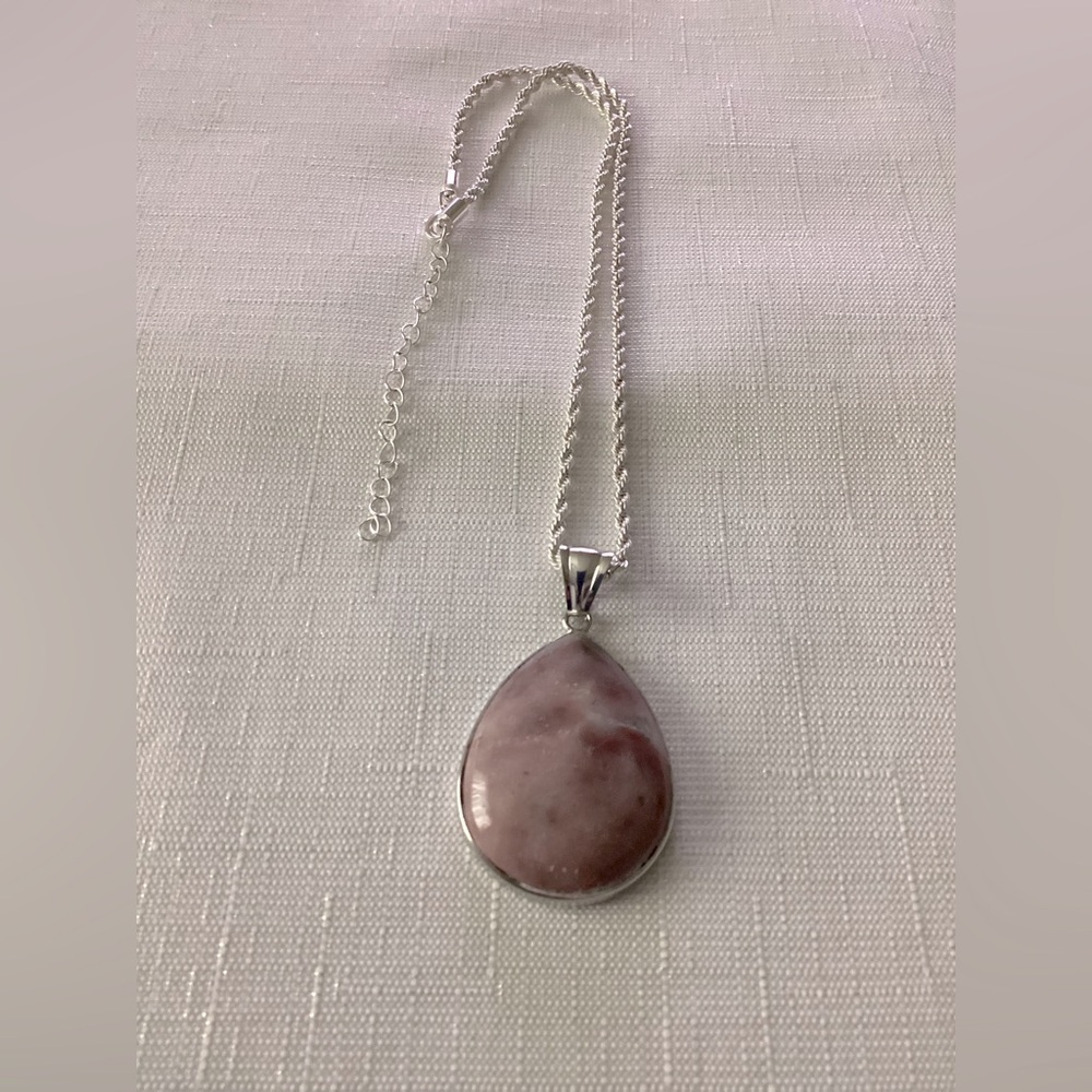 Rhodochrosite Genuine Stone Sterling Silver Necklace with Pendant